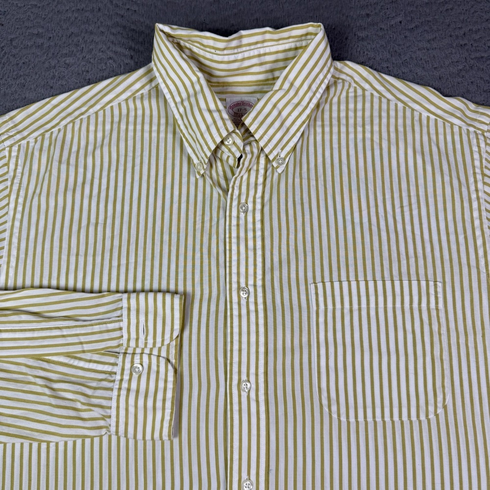 VINTAGE Brooks Brothers Makers Button Shirt Mens 17-5 Green Striped USA Made